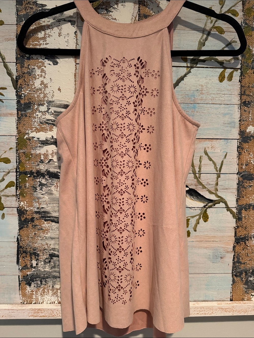 Altar'd State Blush Pink Laser-Cut High Neck Tank